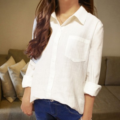 Cotton White Chiffon shirt all  new long sleeved short sleeved loose in the long coat shirt.