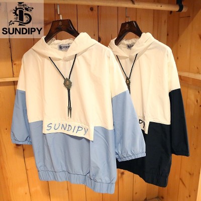 Sundipy summer hooded short sleeved men's five point sleeve leisure youth, Japan and South Korea tide men's color summer T-shirt