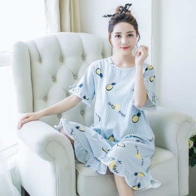 Lovely summer summer cotton Nightgown female pajamas loose skirt Korean size Princess Home Furnishing wear short sleeved women thin