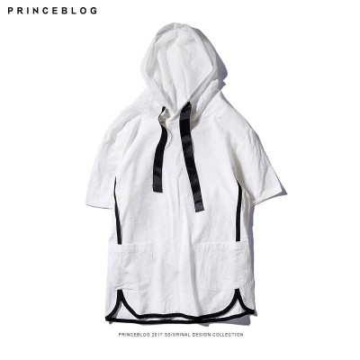 The summer male color short sleeved Metrosexual British Hoodie Hoody male hooded linen couple tide brand T-shirt