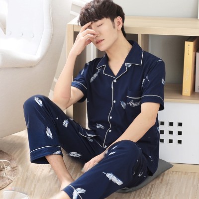 Men's pajamas, short sleeved trousers, cotton, summer, thin, middle-aged, XL, cotton, spring, summer home suit