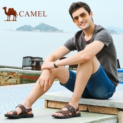 Camel/ camel sandals, men's  summer style new leather toe beach shoes, leather casual men's cool slippers