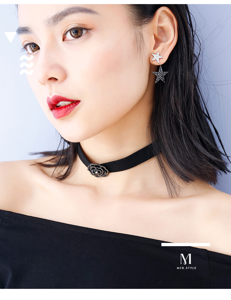 New Fashion Women Simple Black Crystal Short Clavicle Chain Female Korean  Personality Neckband Choker Party Necklace Jewelry